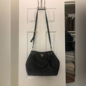Black Prada pebbled Leather Handbag